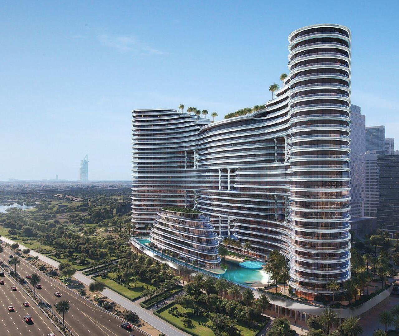Binghatti Aquarise also brings a resort-style lifestyle to vertical living, featuring standout amenities such as stunning infinity pools, a paddle court, and a basketball court.